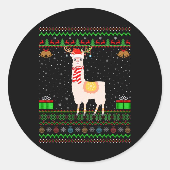 Alpaca Llama Lover Santa Hat Matching Ugly Alpaca Classic Round Sticker (Front)