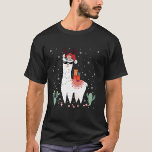 Alpaca Llama Lover Xmas Lights Holiday Santa Llama T-Shirt