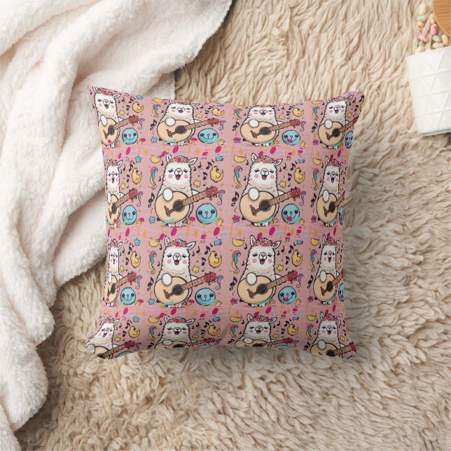 Alpaca Llama Making Music Pattern Cushion (Blanket)