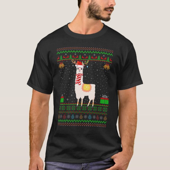 Alpaca Llama  Santa Hat Matching Ugly Alpaca Chris T-Shirt (Front)