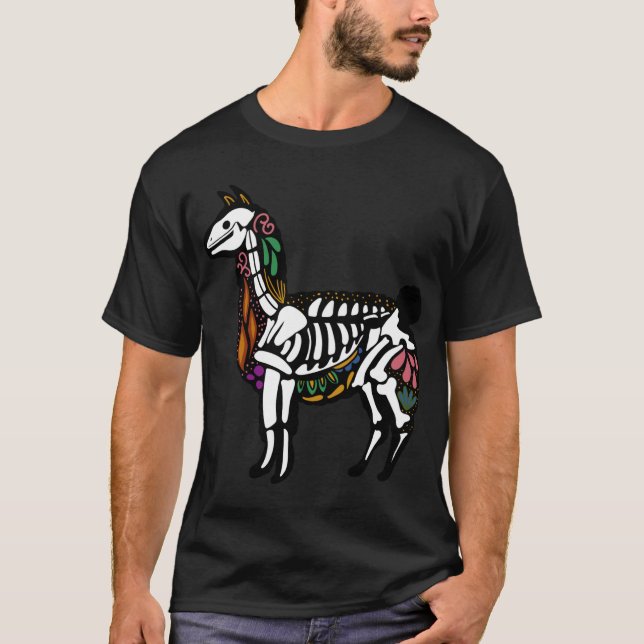 Alpaca Llama Skeleton, Halloween T-Shirt (Front)