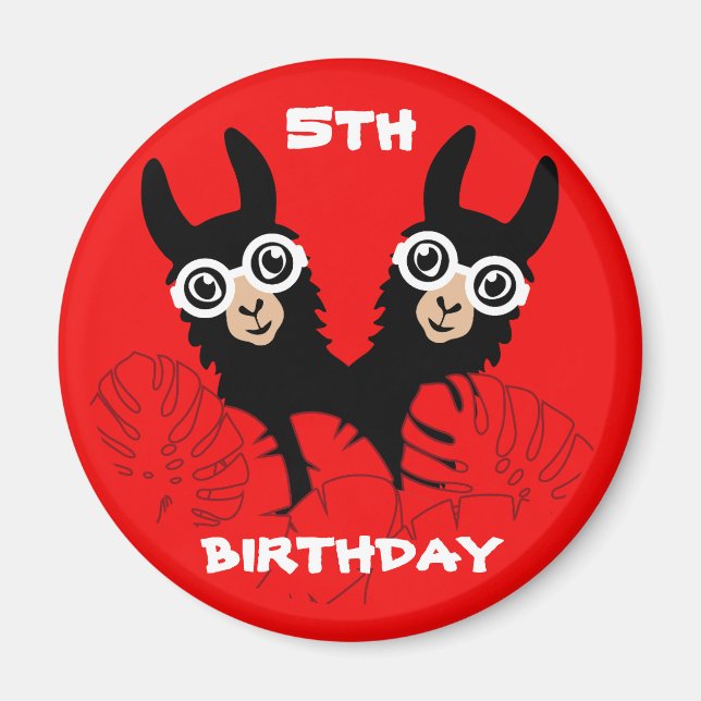 Alpaca llama Twins Birthday Magnet (Front)