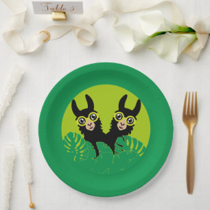 Alpaca llama Twins Birthday Paper Plate