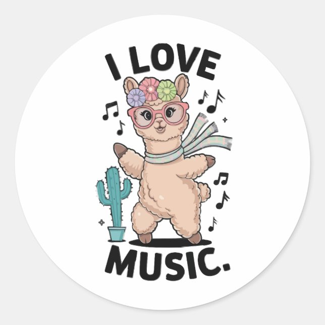 Alpaca love music classic round sticker (Front)
