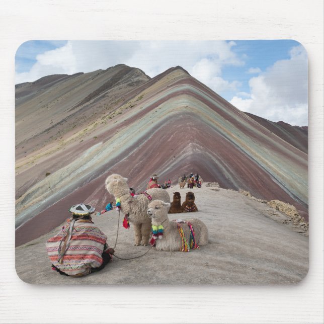 Alpaca on rainbow mountain, Peru Mouse Pad (Front)