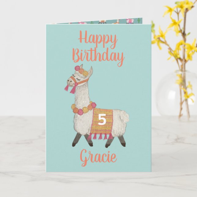 Alpaca personalised Age Birthday Card  (Yellow Flower)