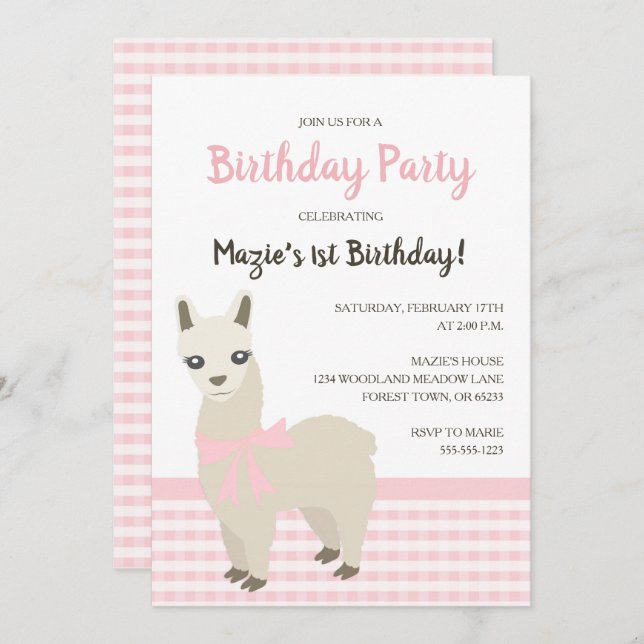 Alpaca Pink Birthday Party Invitation (Front/Back)