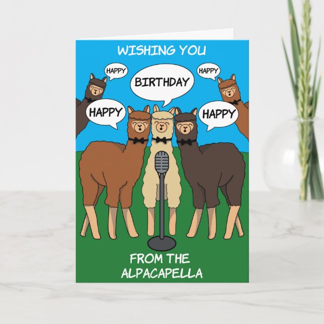 Alpaca Pun Alpacapella Happy Birthday Card (Front)