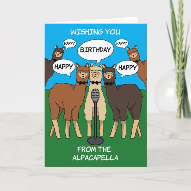 Alpaca Pun Alpacapella Happy Birthday Card (Front)