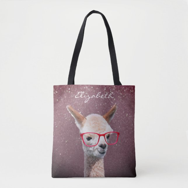 Alpaca Red Glasses, Lavdr To Blk Glitter, DIY Name Tote Bag (Front)