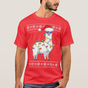 Alpaca Santa Lights Christmas Funny Ugly Christmas T-Shirt