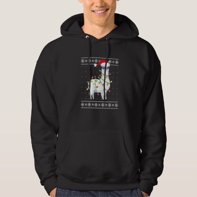 Alpaca Santa Lights Christmas  Ugly Christmas Swea Hoodie (Front)