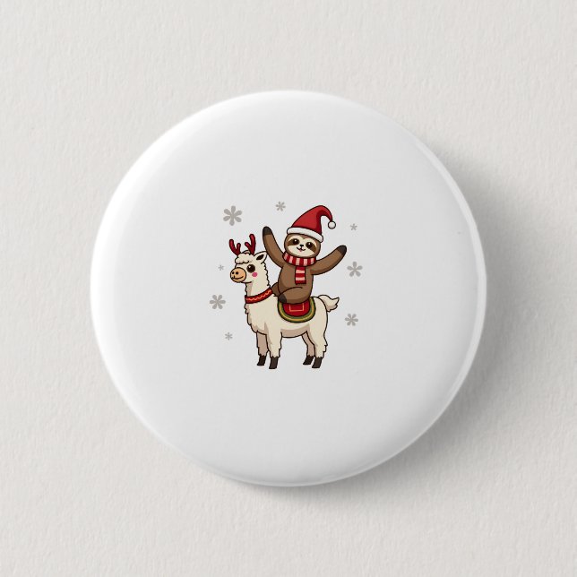 Alpaca Sloth Christmas (1) 6 Cm Round Badge (Front)