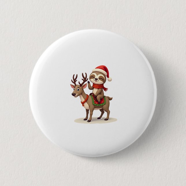 Alpaca Sloth Christmas (1) 6 Cm Round Badge (Front)