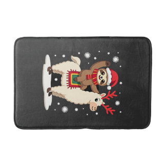 Alpaca Sloth Christmas (1) Bath Mat