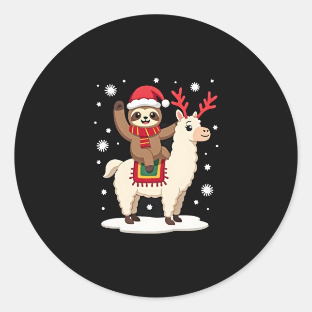 Alpaca Sloth Christmas (1) Classic Round Sticker (Front)