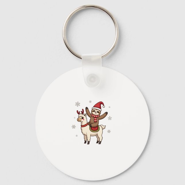 Alpaca Sloth Christmas (1) Key Ring (Front)