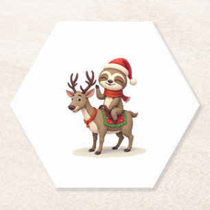 Alpaca Sloth Christmas (1) Paper Coaster