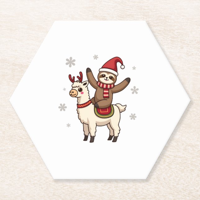 Alpaca Sloth Christmas (1) Paper Coaster (Front)