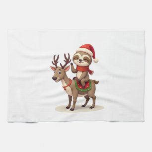 Alpaca Sloth Christmas (1) Tea Towel