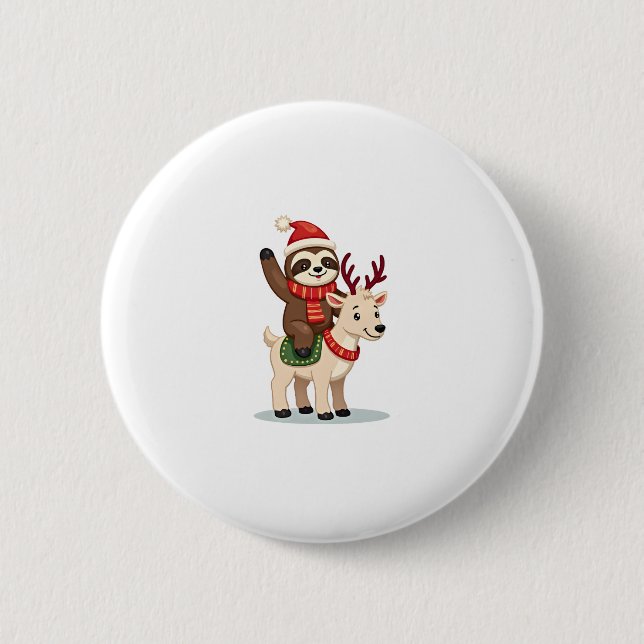 Alpaca Sloth Christmas (2) 6 Cm Round Badge (Front)