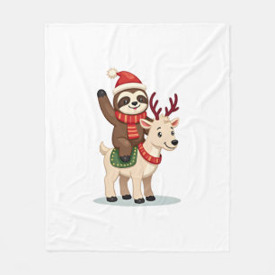 Alpaca Sloth Christmas (2) Fleece Blanket