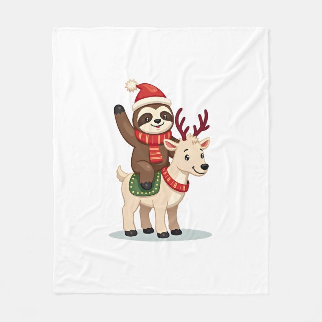 Alpaca Sloth Christmas (2) Fleece Blanket (Front)