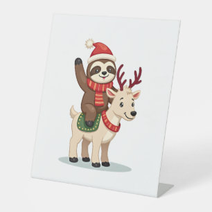 Alpaca Sloth Christmas (2) Pedestal Sign