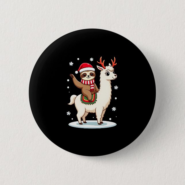 Alpaca Sloth Christmas (3) 6 Cm Round Badge (Front)