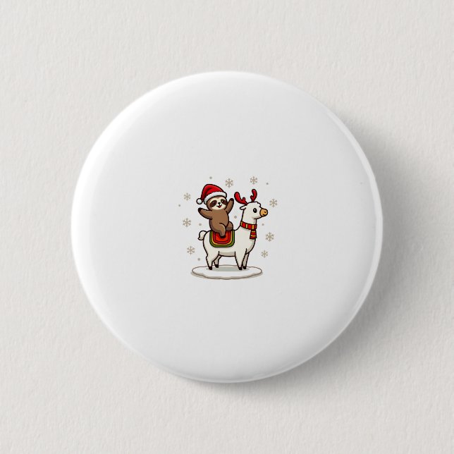 Alpaca Sloth Christmas (3) 6 Cm Round Badge (Front)