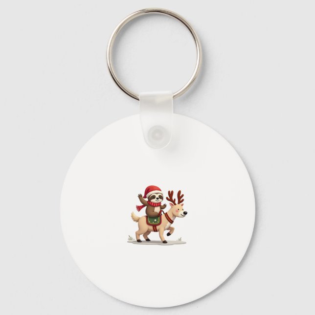 Alpaca Sloth Christmas (3) Key Ring (Front)