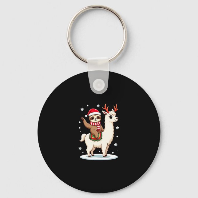 Alpaca Sloth Christmas (3) Key Ring (Front)