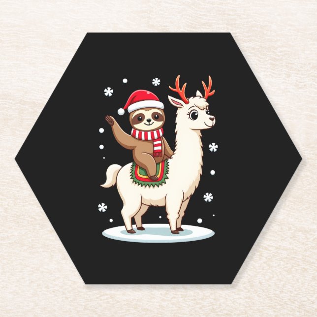 Alpaca Sloth Christmas (3) Paper Coaster (Front)