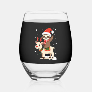 Alpaca Sloth Christmas (3) Stemless Wine Glass