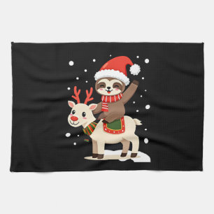 Alpaca Sloth Christmas (3) Tea Towel