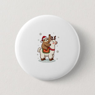 Alpaca Sloth Christmas 6 Cm Round Badge