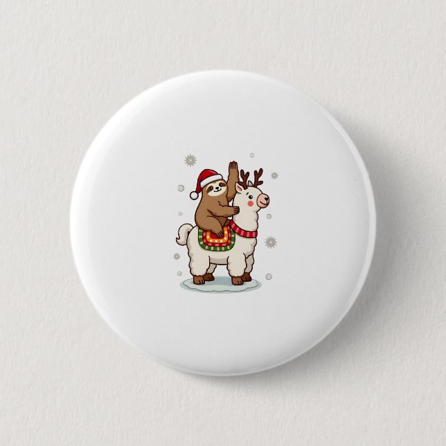 Alpaca Sloth Christmas 6 Cm Round Badge (Front)