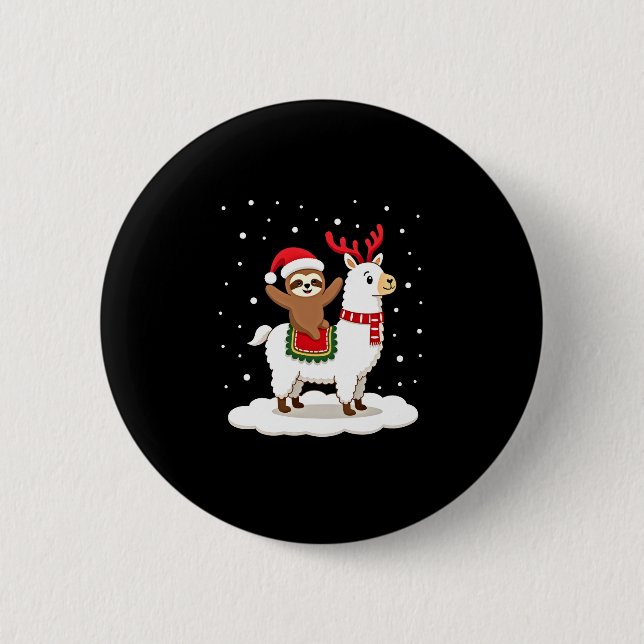 Alpaca Sloth Christmas 6 Cm Round Badge (Front)