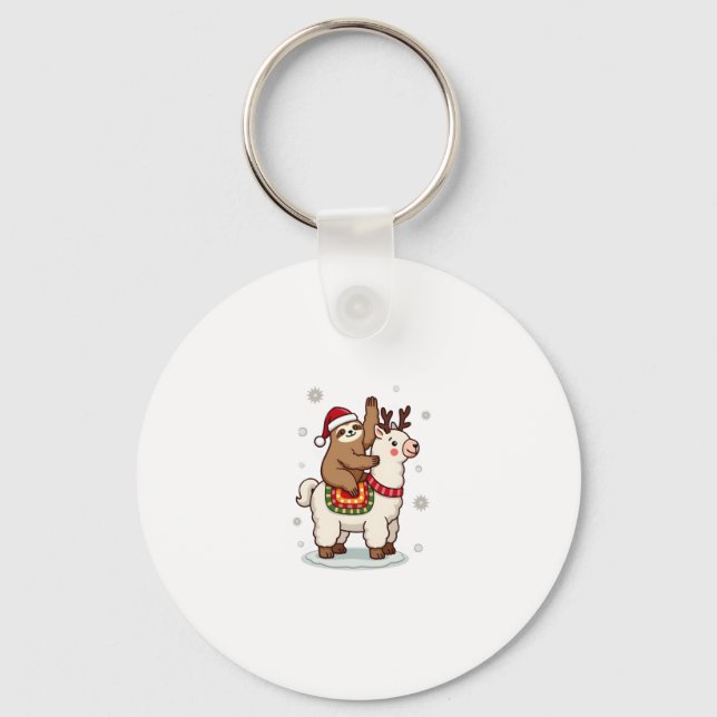 Alpaca Sloth Christmas Key Ring (Front)