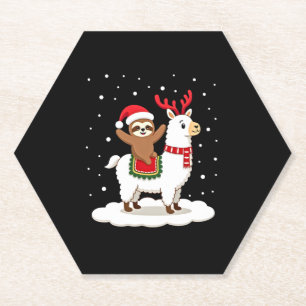Alpaca Sloth Christmas Paper Coaster