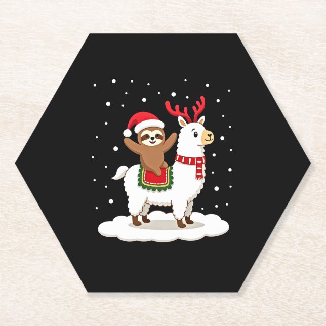 Alpaca Sloth Christmas Paper Coaster (Front)