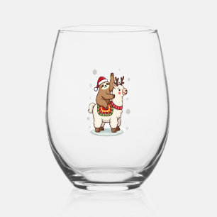 Alpaca Sloth Christmas Stemless Wine Glass
