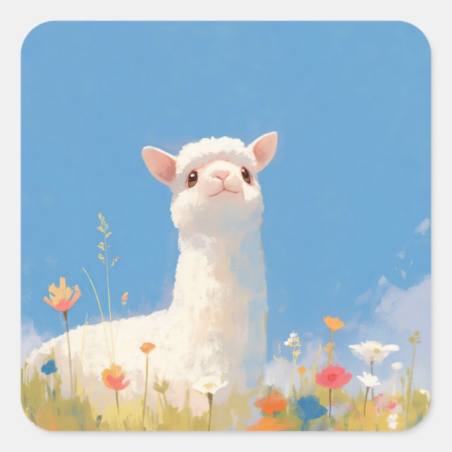 Alpaca Springtime Serendipity Square Sticker (Front)