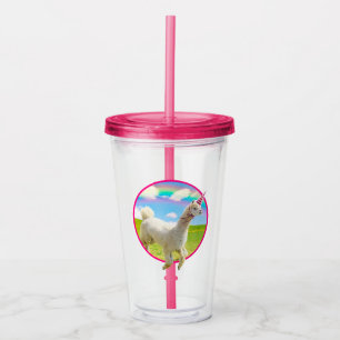 Alpaca Unicorn Under Rainbow Sky Acrylic Tumbler