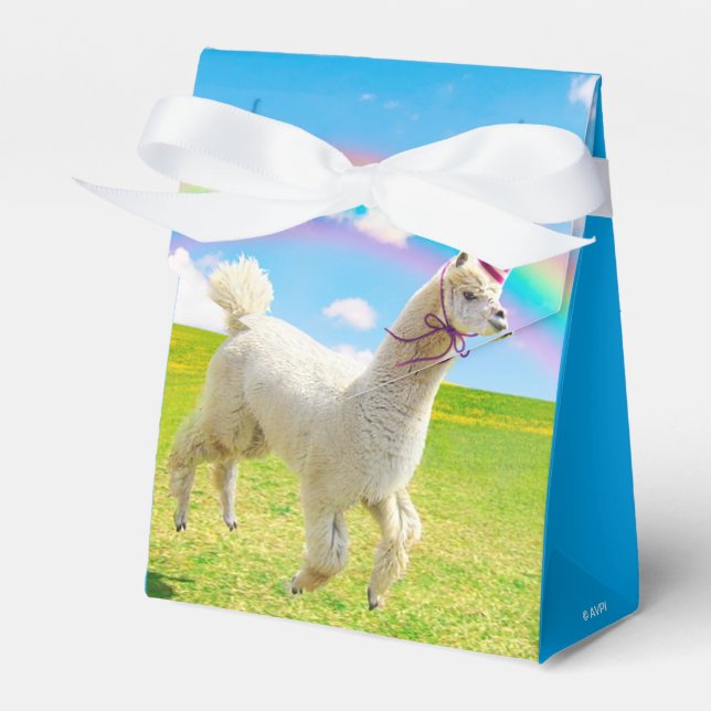 Alpaca Unicorn Under Rainbow Sky Favour Box (Front Side)