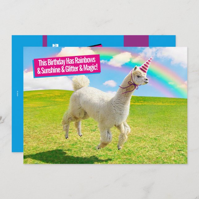 Alpaca Unicorn Under Rainbow Sky Invitation (Front/Back)
