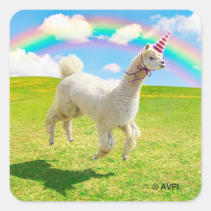 Alpaca Unicorn Under Rainbow Sky Square Sticker