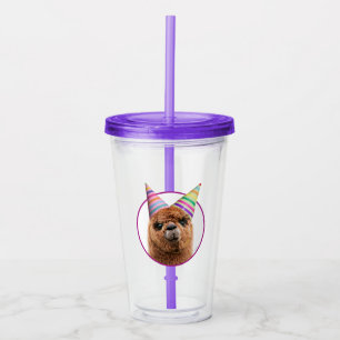 Alpaca Wearing Party Hats Acrylic Tumbler