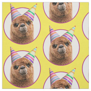 Alpaca Wearing Party Hats Fabric