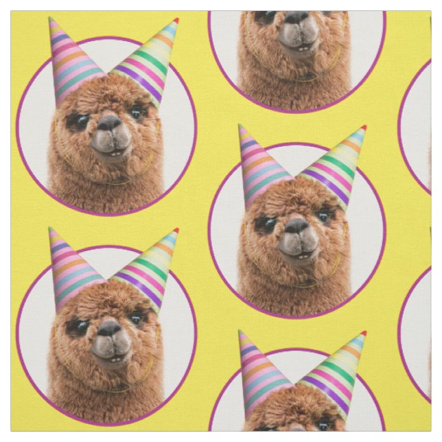 Alpaca Wearing Party Hats Fabric (Swatch)